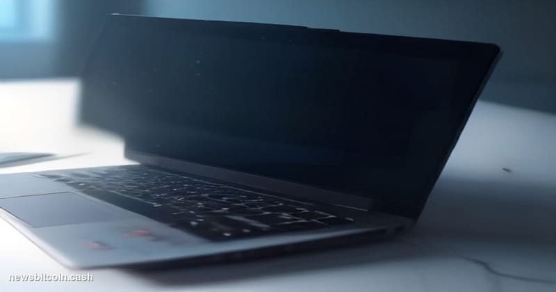 A cinematic photorealistic editorial photograph shot at a low angle looking up at a cracked and shattered laptop computer scr