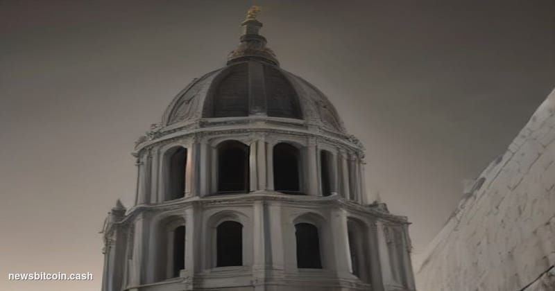Cinematic photorealistic editorial photograph of the Illinois State Capitol building in Springfield, shot at dusk from a low 
