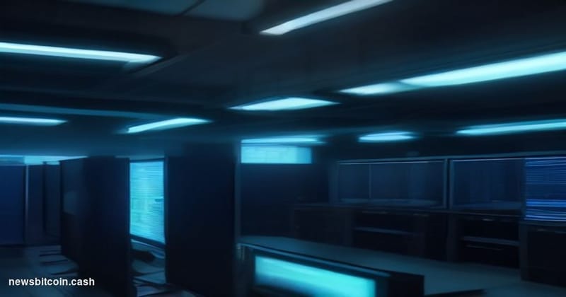 Cinematic photorealistic editorial photograph of a dimly lit server room environment with multiple screens displaying cascadi