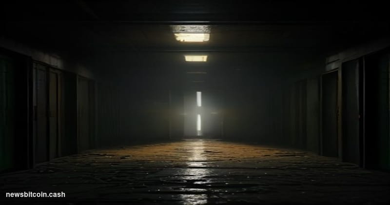 Cinematic photorealistic editorial photograph of a cracked and partially shattered vault door in a dimly lit underground cham