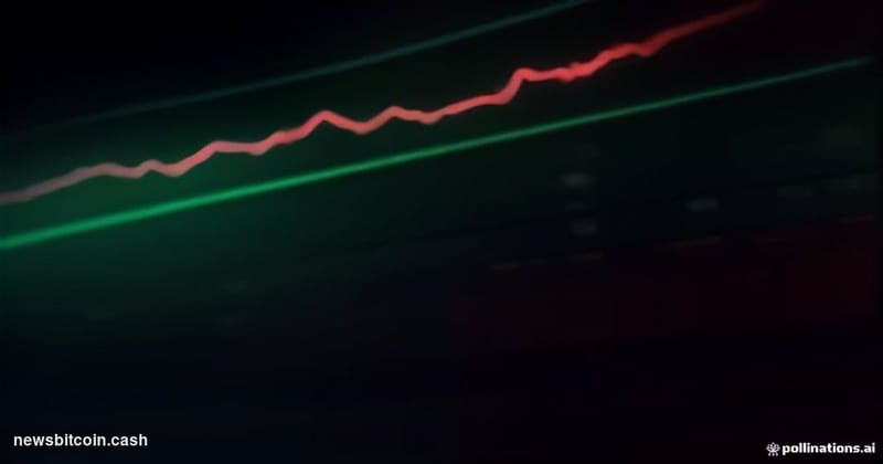 A cinematic photorealistic editorial photograph of a dramatic financial trading floor at night, with glowing screens displayi