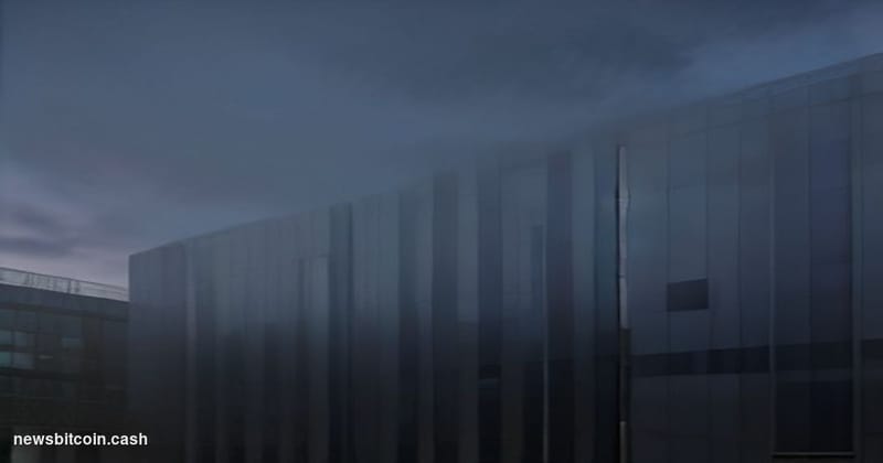 Cinematic photorealistic editorial photograph of Meta's Menlo Park headquarters campus at dusk, shot from a low angle looking