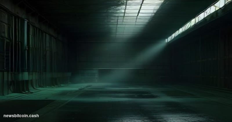 Cinematic photorealistic editorial photograph shot at dusk inside a cavernous hydroelectric dam turbine hall in Mexico, drama