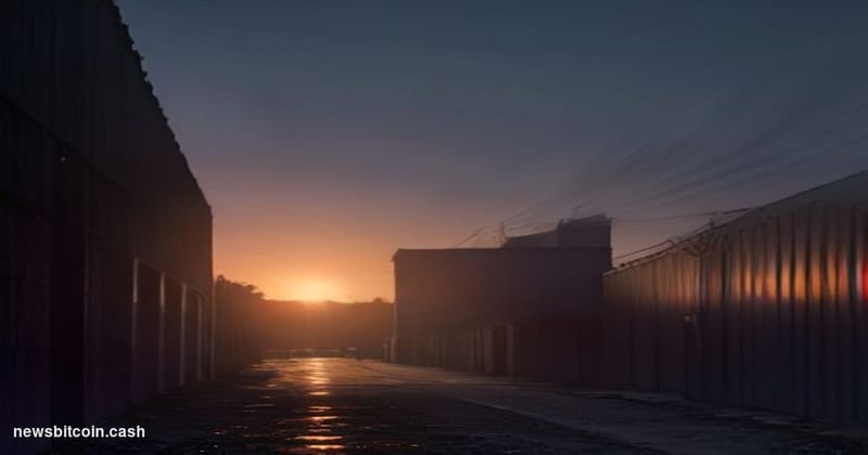 Cinematic photorealistic editorial photograph of a remote Mexican industrial facility near a large concrete dam at dusk, with