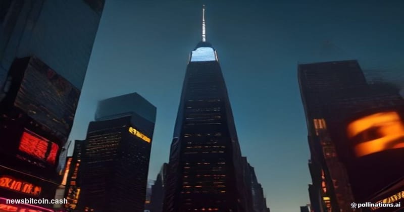Cinematic photorealistic editorial photograph of the Nasdaq MarketSite tower in Times Square, New York City, its iconic cylin