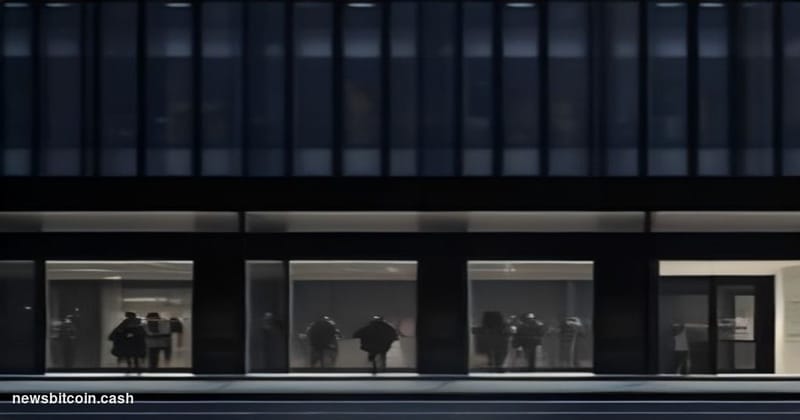 Cinematic photorealistic editorial photograph of a Nike retail storefront with darkened windows and a "closing" atmosphere, s