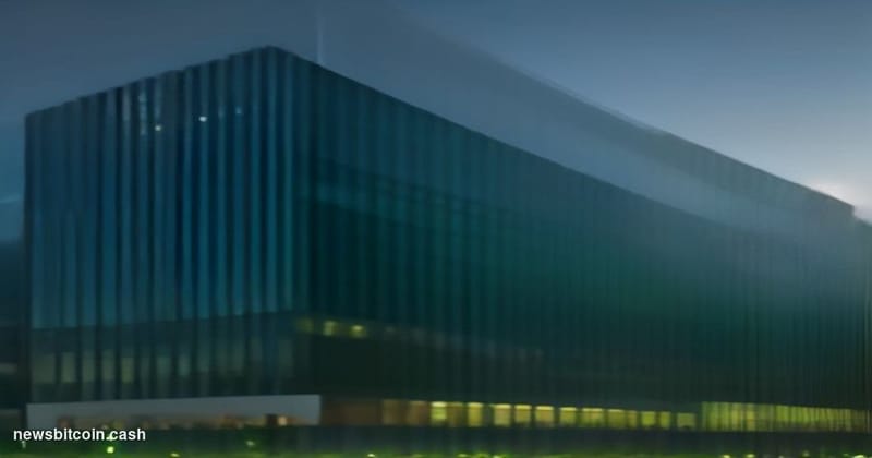 Cinematic photorealistic editorial photograph of Nvidia's Santa Clara, California headquarters campus at dusk, with the disti