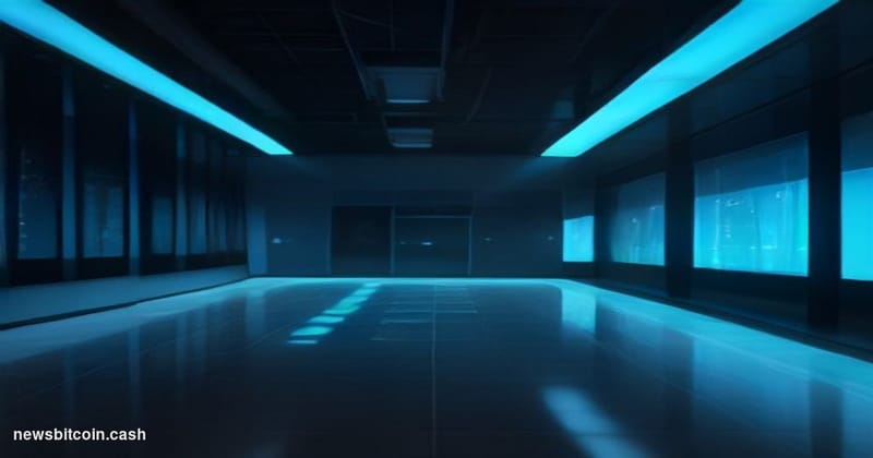 A cinematic photorealistic editorial photograph of a futuristic AI research facility exterior at night, modeled on OpenAI's S