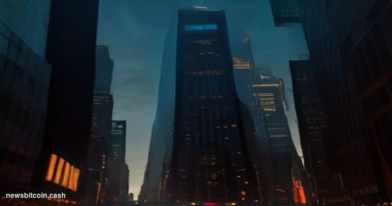 Cinematic photorealistic editorial photograph of the Nasdaq MarketSite building in Times Square, New York City, captured at d