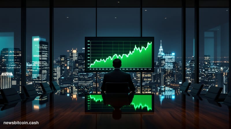 Cinematic photorealistic editorial photograph of a dark, sleek venture capital boardroom with floor-to-ceiling glass walls ov