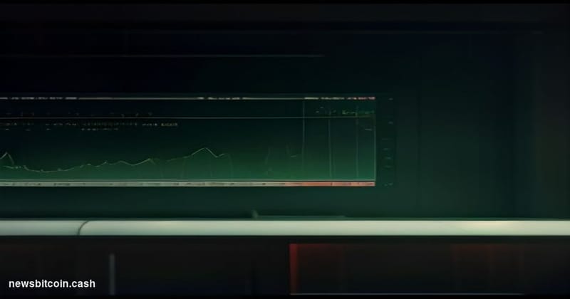 Cinematic photorealistic editorial photograph of a sleek trading terminal dashboard glowing with green and red perpetual futu