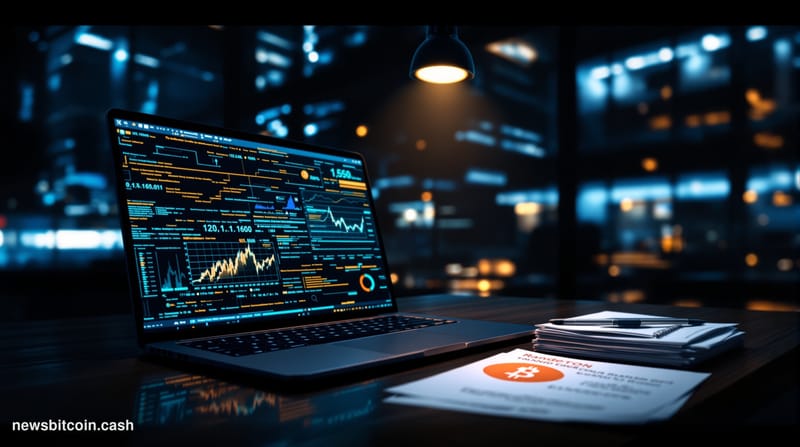 Cinematic photorealistic editorial photograph of a darkened fintech office environment evoking Revolut's London headquarters 