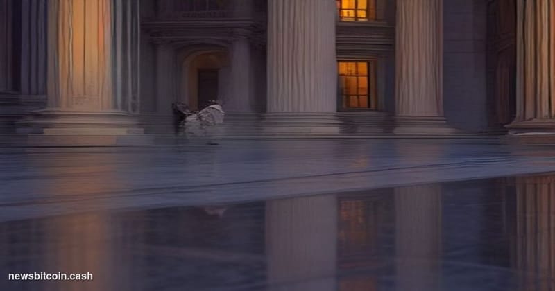Cinematic photorealistic editorial photograph of the imposing neoclassical facade of the Office of the Comptroller of the Cur