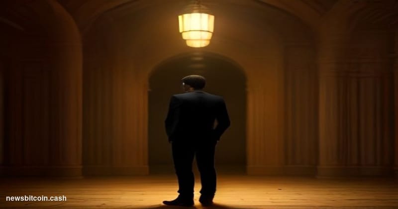 Cinematic photorealistic editorial photograph of a massive steel-vaulted bank vault door slightly ajar, revealing stacked gol
