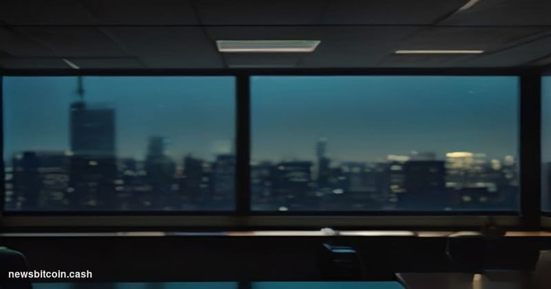 Cinematic photorealistic editorial photograph of a Robinhood-branded trading terminal display glowing with green upward price