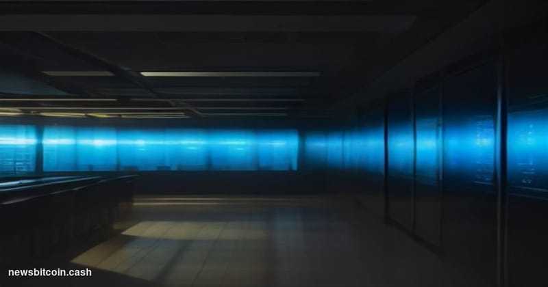 Cinematic photorealistic editorial photograph of a Robinhood branded trading floor environment viewed through floor-to-ceilin