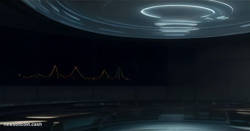 A cinematic photorealistic editorial photograph set inside a modern trading floor environment with large curved screens displ