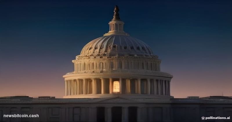 Cinematic photorealistic editorial photograph of the United States Capitol building in Washington D.C. at dusk, shot from a l