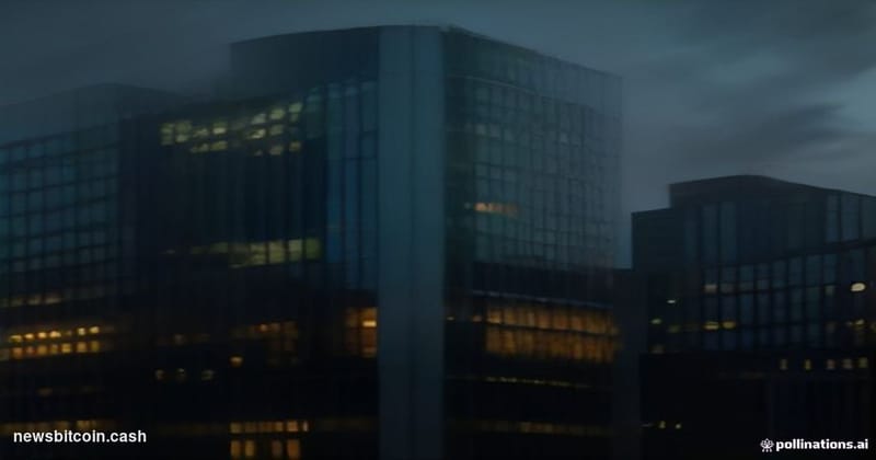 A cinematic photorealistic editorial photograph of Standard Chartered's sleek glass-and-steel banking headquarters in London'