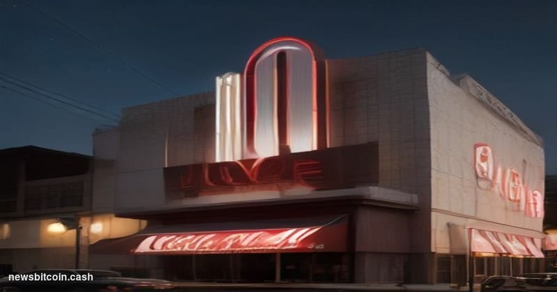 Cinematic photorealistic editorial photograph of a Steak 'n Shake restaurant exterior at dusk, shot from a low angle looking 