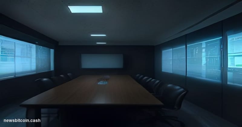 Cinematic photorealistic editorial photograph of a sleek corporate treasury operations floor viewed through glass partitions,