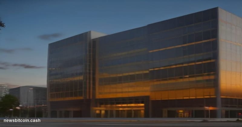 Cinematic photorealistic editorial photograph of Strategy's corporate headquarters exterior in Tysons Corner, Virginia, shot 