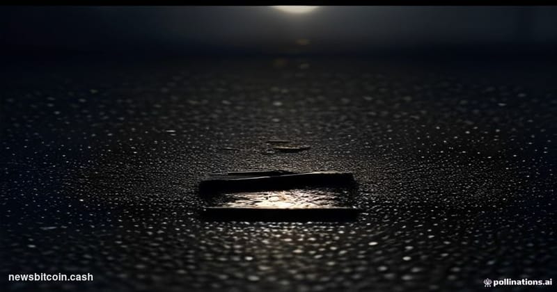 Cinematic photorealistic editorial photograph of a cracked iPhone screen lying on a dark concrete surface, displaying a glowi