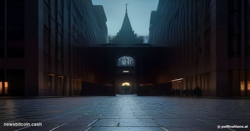 Cinematic photorealistic editorial photograph of the UBS headquarters in Zurich, Switzerland, shot at dusk with dramatic side