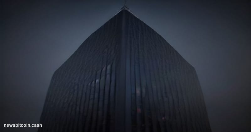 Cinematic photorealistic editorial photograph of the U.S. Bank headquarters tower in Minneapolis, Minnesota, shot from a low 