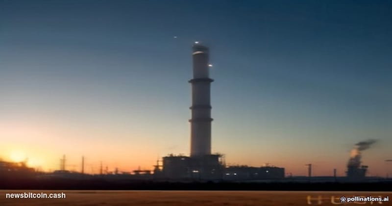 A cinematic photorealistic editorial photograph set at an industrial oil refinery complex in Poland during dusk, with towerin