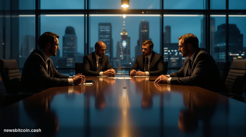 A cinematic photorealistic editorial photograph showing the iconic New York Department of Financial Services building in down