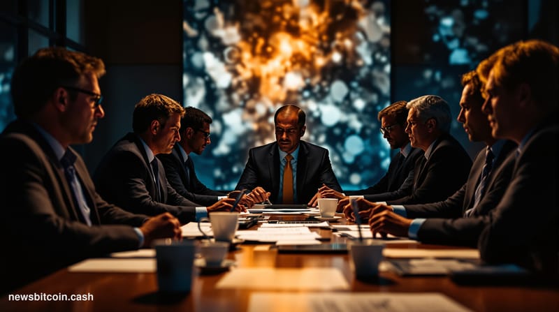 A cinematic photorealistic editorial photograph capturing the intersection of cryptocurrency and American politics during ele