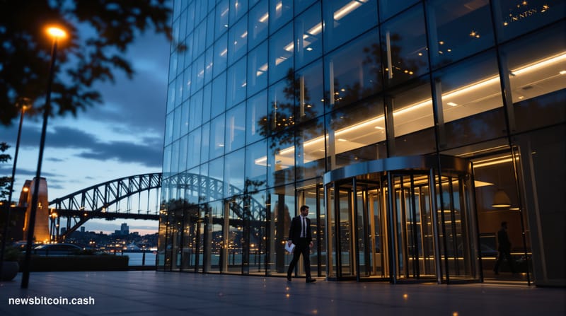 Cinematic photorealistic editorial photograph of the Australian Securities and Investments Commission headquarters in Sydney,