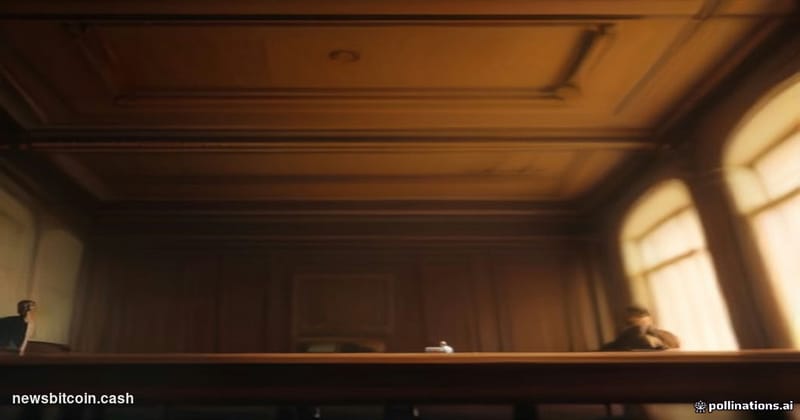 A cinematic photorealistic editorial photograph set inside a grand Federal Reserve meeting chamber, shot from a low angle loo