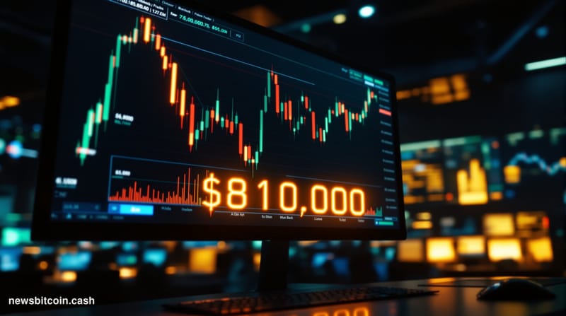 Cinematic photorealistic editorial photograph of a large financial trading screen inside a dimly lit institutional trading fl