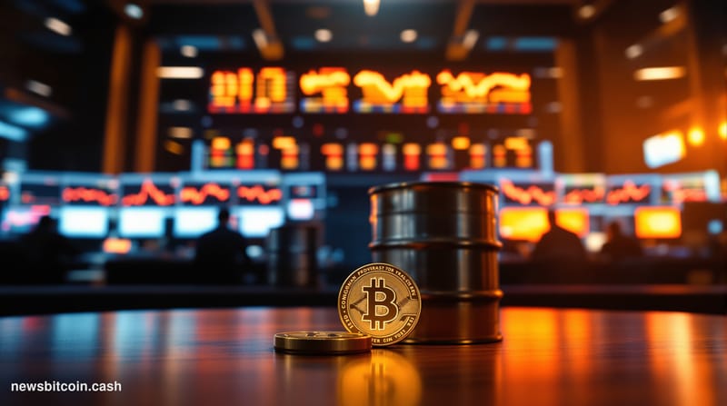Cinematic photorealistic editorial photograph of a large trading floor viewed from a low angle, shot with dramatic side-light