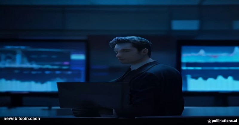 Cinematic photorealistic editorial photograph of a sleek, darkened financial trading floor with multiple Bloomberg terminal s