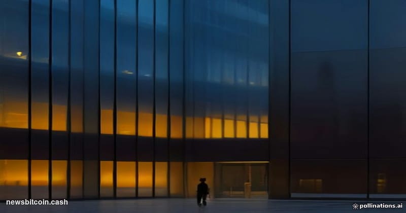 Cinematic photorealistic editorial photograph of a sleek European corporate headquarters at dusk, glass-and-steel facade refl