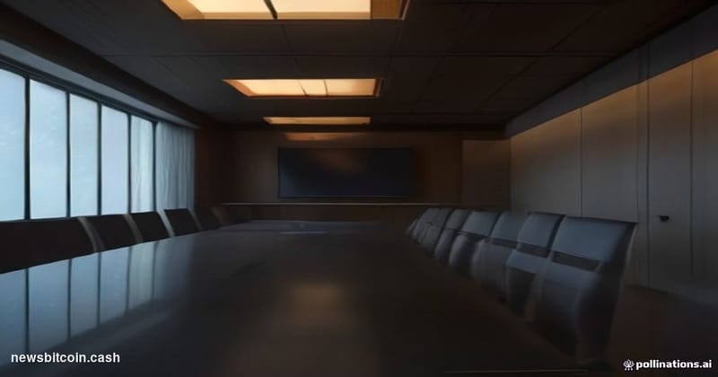 A cinematic photorealistic editorial photograph depicting a split-composition boardroom scene set in a dramatic, moody enviro