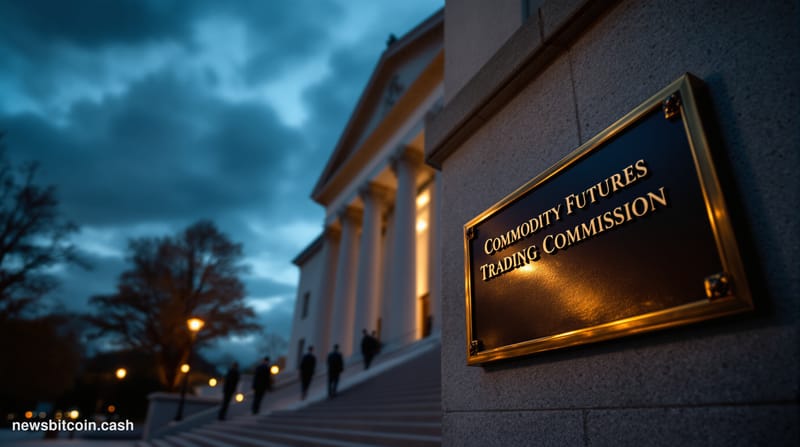Cinematic photorealistic editorial photograph of the exterior of the Commodity Futures Trading Commission headquarters in Was