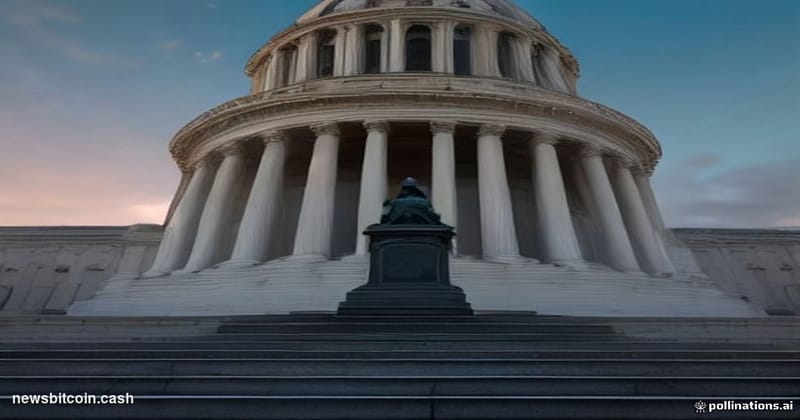 A cinematic photorealistic editorial photograph shot at eye level from a low angle looking up at the Ohio State Capitol build