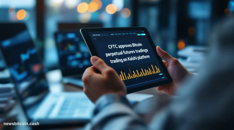 A cinematic photorealistic editorial photograph showing the CFTC headquarters building in Washington D.C., shot from a low an