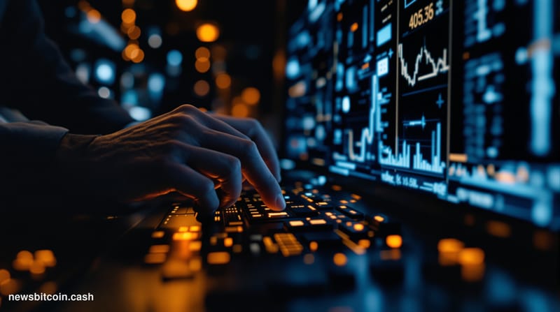 A cinematic photorealistic editorial photograph showcasing the intersection of traditional finance and cryptocurrency regulat