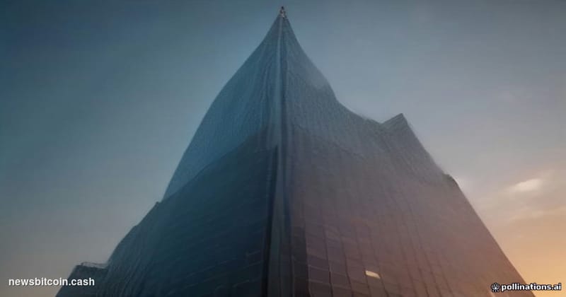 Cinematic photorealistic editorial photograph of Deutsche Bank's iconic Frankfurt twin-tower headquarters at dusk, shot from 
