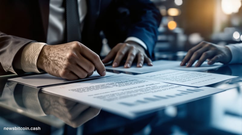 A cinematic photorealistic editorial photograph showcasing the intersection of traditional finance and cryptocurrency regulat