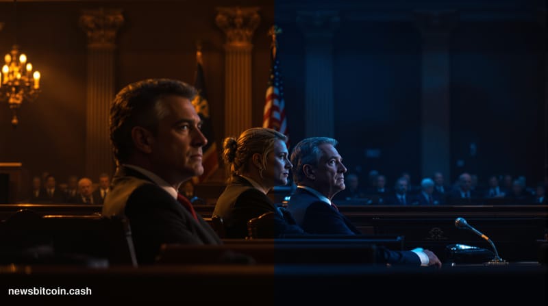 A cinematic photorealistic editorial photograph of the United States Capitol building's Senate chamber entrance, shot from a 