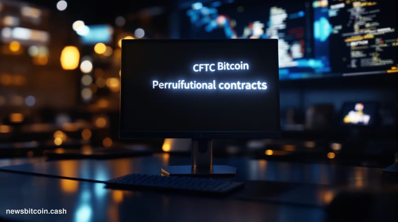 A cinematic photorealistic editorial photograph showing the CFTC headquarters building in Washington D.C., shot from a low an