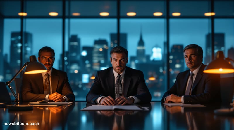 A cinematic photorealistic editorial photograph showing the iconic New York Department of Financial Services building in down