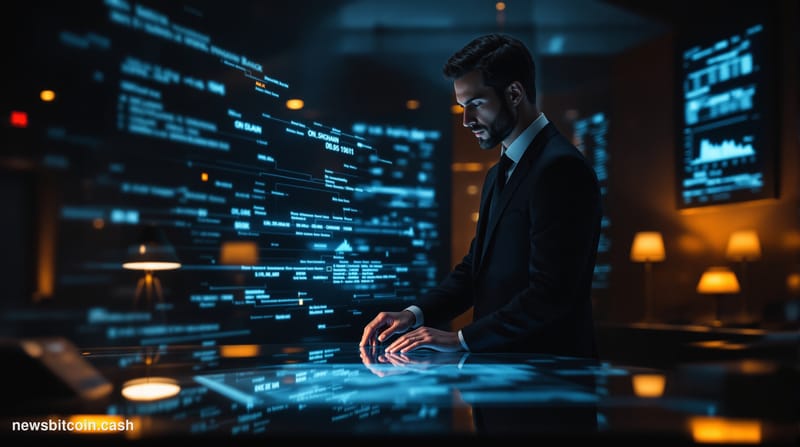 A cinematic photorealistic editorial photograph of the Sygnum Bank headquarters in Zurich, Switzerland, captured from a low a