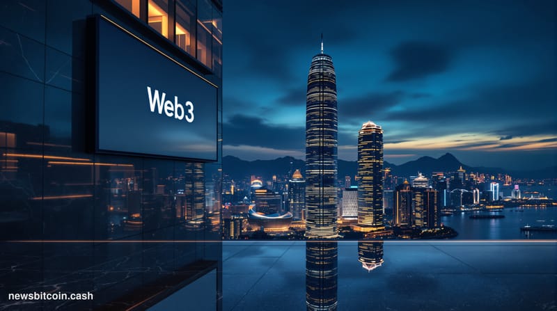 Cinematic photorealistic editorial photograph of Hong Kong's Central financial district skyline at dusk, shot from a low angl